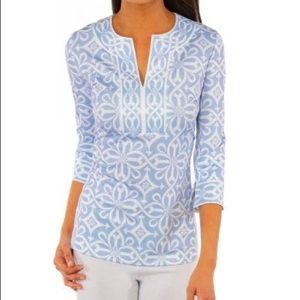 Gretchen Scott L tunic split neck tunic pale blue